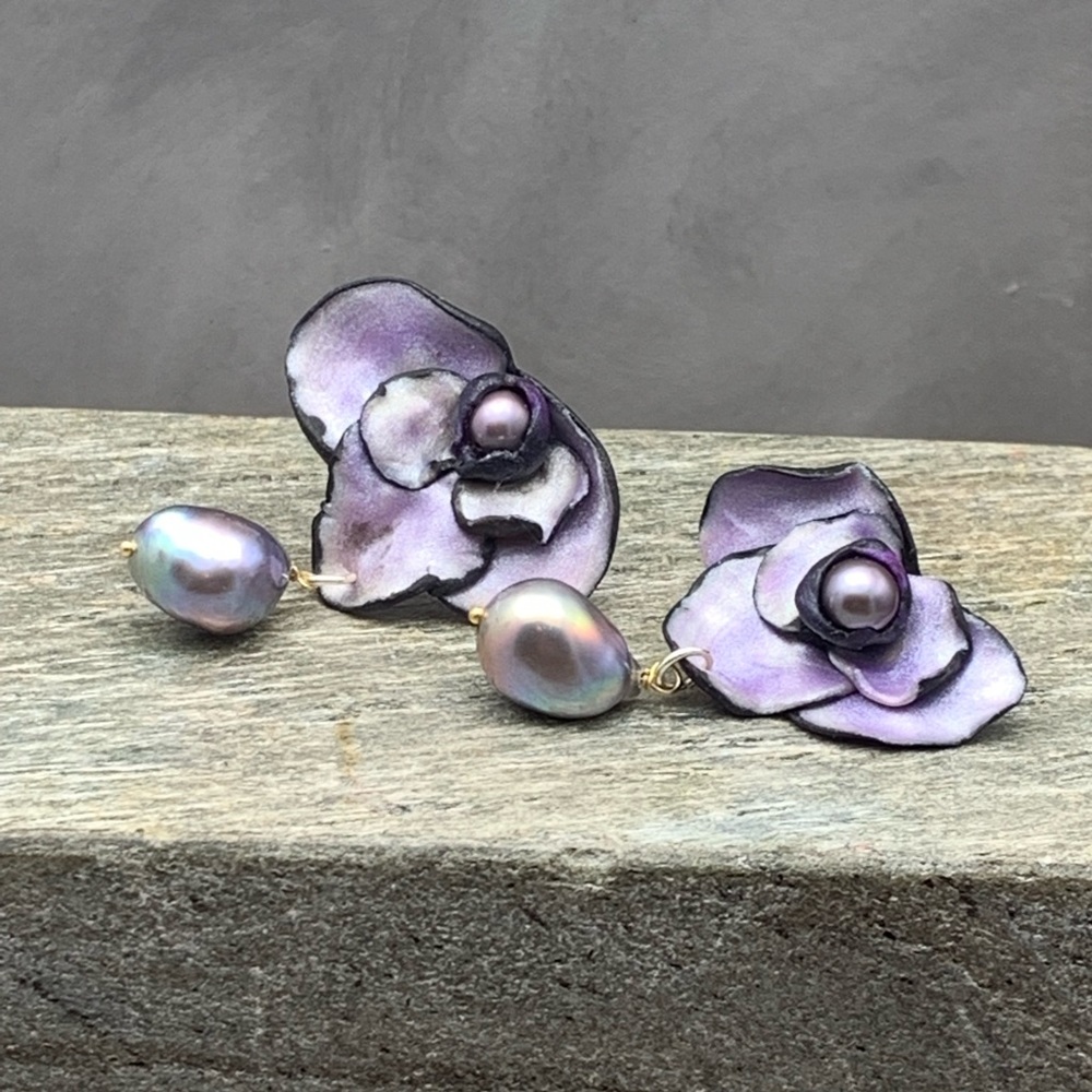 Sold Orchid statement earrings - Picture 3 of 4